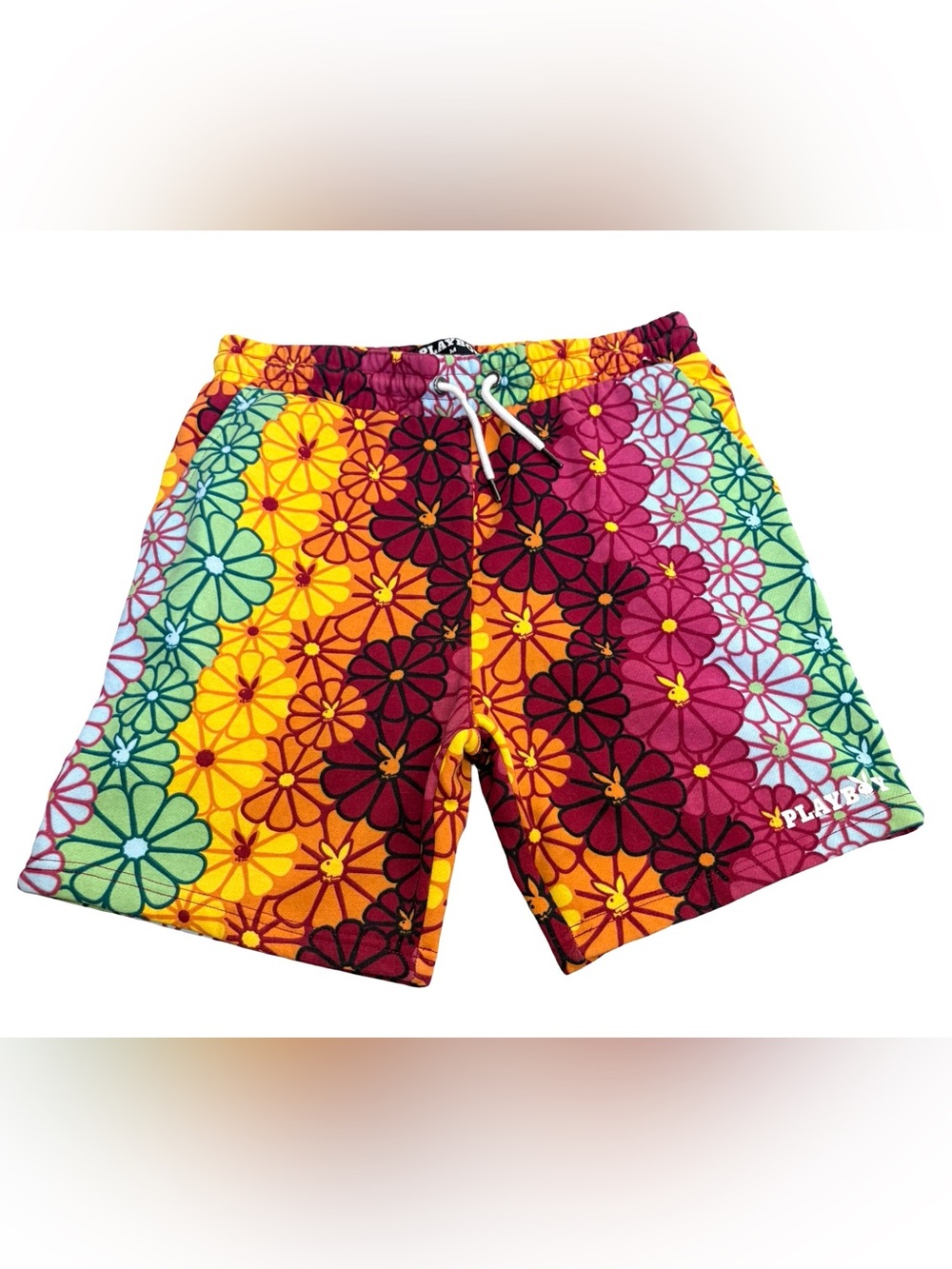 Playboy Floral Bunny Print Drawstring Sweat Shorts Size M Y2K Retro